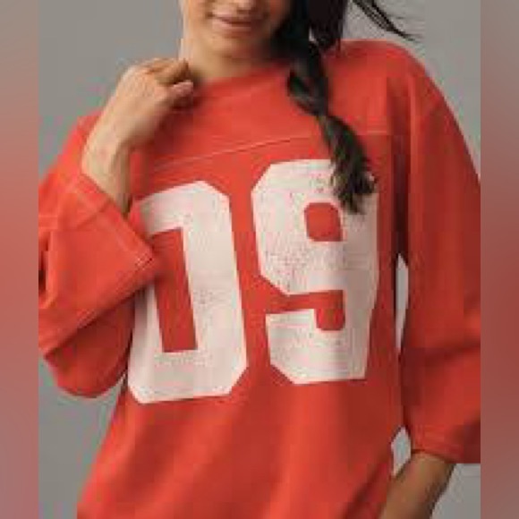 Anthropologie Pilcro 3/4 Sleeve Red Varsity T-shirt - Picture 2 of 10